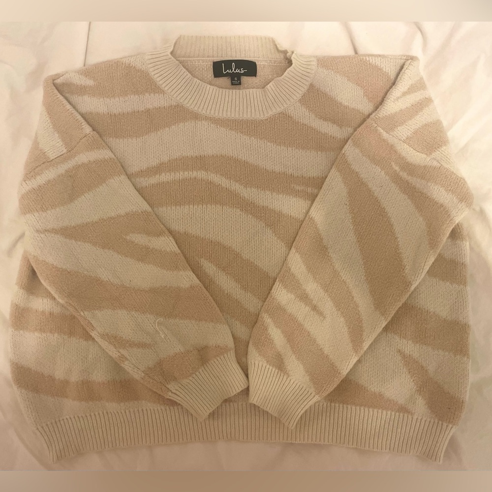 Lulus zebra stripe sweater. Light brown and cream. Size S